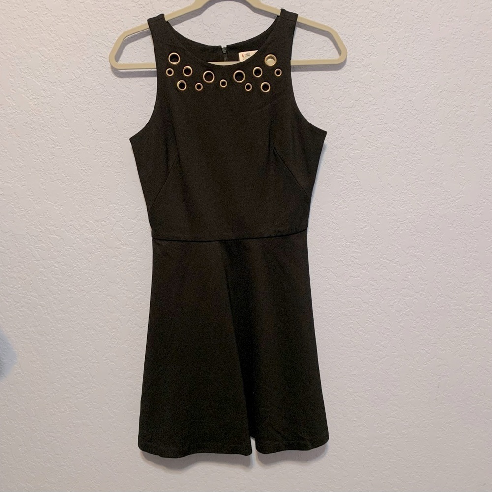 Amanda Uprichard Black Pont Sleeveless Grommet Fit And Flare Mini Skater Dress